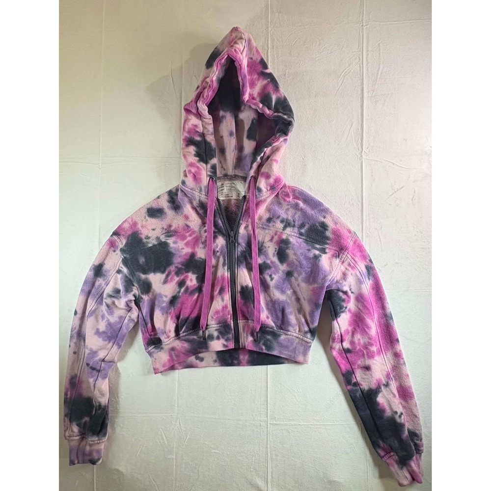 RSQ Women Purple Pink Tie Dye Cropped Zip Up Hoodie Sweatshirt Size M